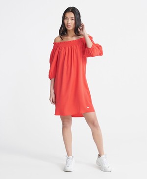 Superdry Desert Off Shoulder Női Ruhák Piros | AGWBP6341